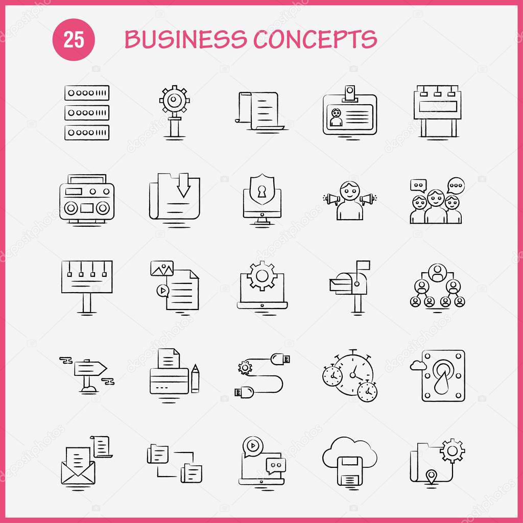 Business Concepts Hand Drawn Icons Set For Infographics, Mobile 