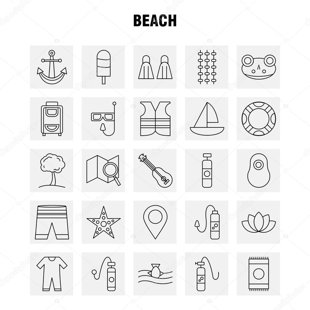 Beach Line Icon for Web, Print and Mobile UX/UI Kit. Such as: Shorts, Holiday, Vacation, Wear, Swimming, Pool, Sea, Instrument, Pictogram Pack. - Vector