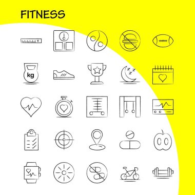 Fitness el çekilmiş Icon Pack için tasarımcılar ve geliştiriciler. Tıp, tarayıcı, istatistik, monitör, sağlık, Fitness, sağlık, spor salonu, simgelerin vektör