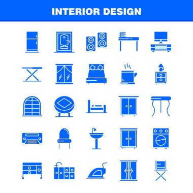 İç tasarım sağlam glif Icons Set için Infographics, mobil Ux/UI Kit ve baskı tasarımı. Şunları içerir: Mobilya, ev, lavabo, kapı, kilit, odası, mobilya, yemek, Icon Set - vektör