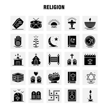 Din sağlam glif Icons Set için Infographics, mobil Ux/UI Kit ve baskı tasarımı. Şunları içerir: Tabut, tatil, din, din, dua, kilise, Müslüman öğesi, Icon Set - vektör
