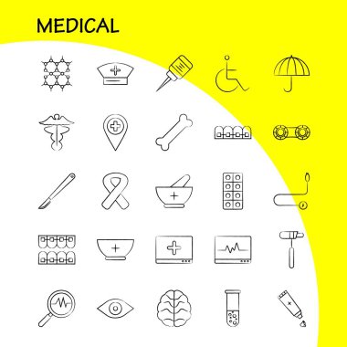 Tıbbi el çekilmiş Icons Set için Infographics, mobil Ux/UI Kit ve baskı tasarımı. Şunları içerir: Dna, bilim, tıbbi, laboratuvar, ilk yardım kutusu, tıp, Eps 10 - vektör