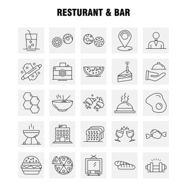 Restoran ve Bar satır simgesi Web, baskı ve mobil Ux/UI için Kit. Gibi: Casino, kumar, oyun, grup, ev, kamera, eğlence, görüntü, piktogram paketi. -Vektör