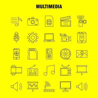 Multimedya satırı simgesi Web, baskı ve mobil Ux/UI için Kit. Gibi: dişli, korumak, ayar, aracı, ayarlama, hoparlör bilgisayar, donanım, piktogram paketi. -Vektör