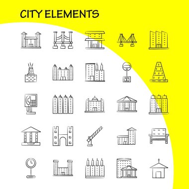 Şehir öğeleri elle çizilmiş Icons Set için Infographics, mobil Ux/UI Kit ve baskı tasarımı. Şunları içerir: Araba, araç, seyahat, ulaşım, Çeşme, su duş, şehir, Eps 10 - vektör
