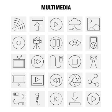 Multimedya satırı simgesi Web, baskı ve mobil Ux/UI için Kit. Böyle bir