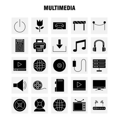 Web, baskı ve mobil Ux/UI için Multimedya katı glif simge seti. Gibi: Off, Tarih, güç, başlangıç, geçiş, çiçek, çiçek, botanik, piktogram paketi. -Vektör