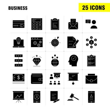 Web, baskı ve mobil Ux/UI için iş sağlam glif simge seti. Örneğin: iş, dolar, para, satın almak, iş, sohbet, kum, mesaj, piktogram paketi. -Vektör
