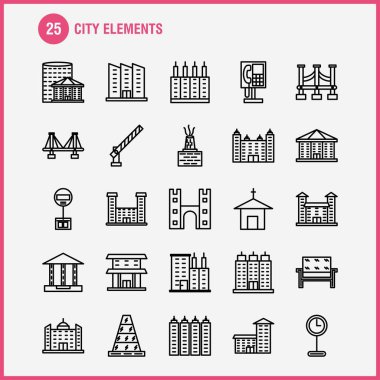 Şehir öğeleri satır Icons Set Infographics, mobil Ux/UI için Kit ve baskı tasarımı. Şunları içerir: Araba, araç, seyahat, ulaşım, Çeşme, su duş, şehir, Eps 10 - vektör
