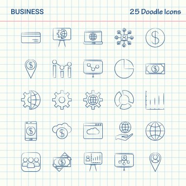 İş 25 Doodle simgeler. Elle çizilmiş iş Icon set
