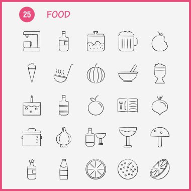 Gıda el çekilmiş Icons Set için Infographics, mobil Ux/UI Kit ve baskı tasarımı. Şunları içerir: Su ısıtıcısı, Pot, mutfak, yiyecek, Pot, gıda, yemek, mutfak, koleksiyonu Modern Infographic Logo ve piktogram. -Vektör