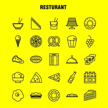 Restoran hattı Icons Set için Infographics, mobil Ux/UI Kit ve baskı tasarımı. Dahil: Havuç, gıda, sebze, yemek, şişe, gıda, yemek, hardal, Eps 10 - vektör