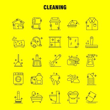 Satır simgeleri temizleme ayarlamak için Infographics, mobil Ux/UI Kit ve baskı tasarımı. Şunları içerir: fırça, fırça, temiz, bodur, dalgıç, tuvalet, tuvalet, aracı, Icon Set - vektör