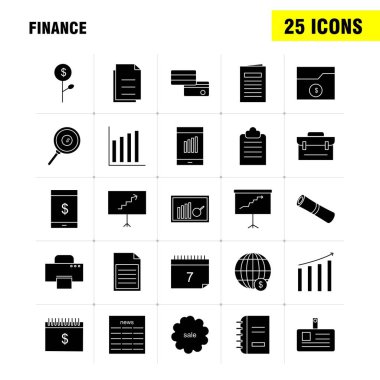 Finans sağlam glif Icons Set Infographics, mobil Ux/UI için Kit ve baskı tasarımı. Şunları içerir: Grafik, iş, oranı, grafik, dosyalar, belgeler, klasörler, metin, koleksiyon Modern Infographic Logo ve piktogram. -Vektör