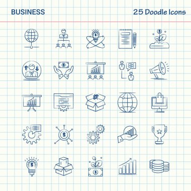 İş 25 Doodle simgeler. Elle çizilmiş iş Icon set
