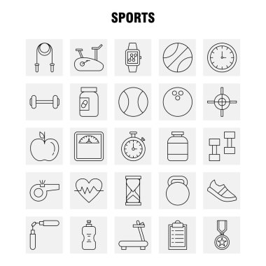 Spor çizgi simgesi Web, baskı ve mobil Ux/UI için Kit. Gibi: basketbol, basketbol topu, top, oyun, spor, ödül, madalya, piktogram paketi. -Vektör