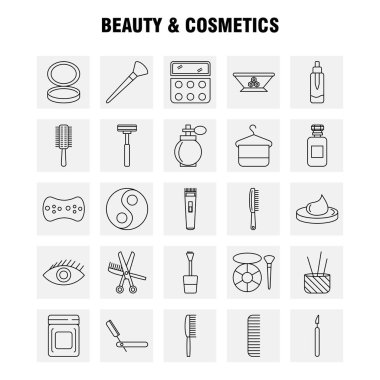 Güzellik ve kozmetik satır simgesi Web, baskı ve mobil Ux/UI için Kit. Gibi: kase, gıda, mutfak, güzellik, kozmetik, makyaj, toz, Puff, piktogram paketi. -Vektör
