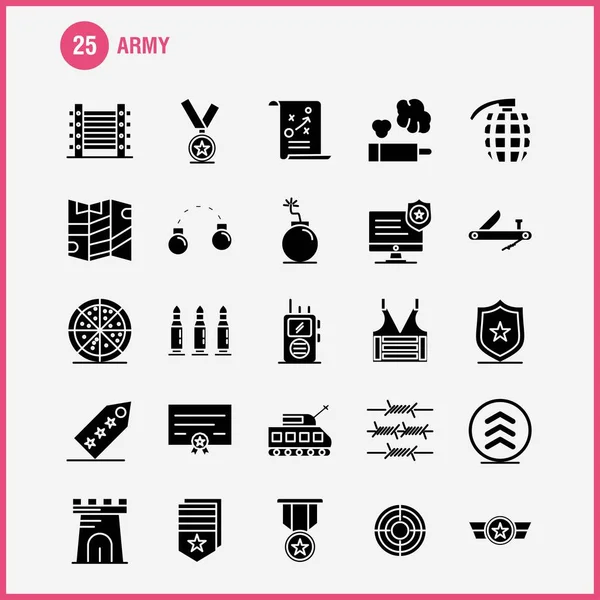 Conjunto de ícones de glifo sólido do exército para infográficos, kit móvel de UX / UI e —  Vetores de Stock