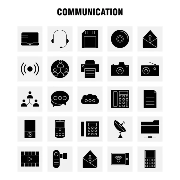 Kommunikation Solid Glyph Ikoner Anger För Infographics Mobila Kit Och — Stock vektor