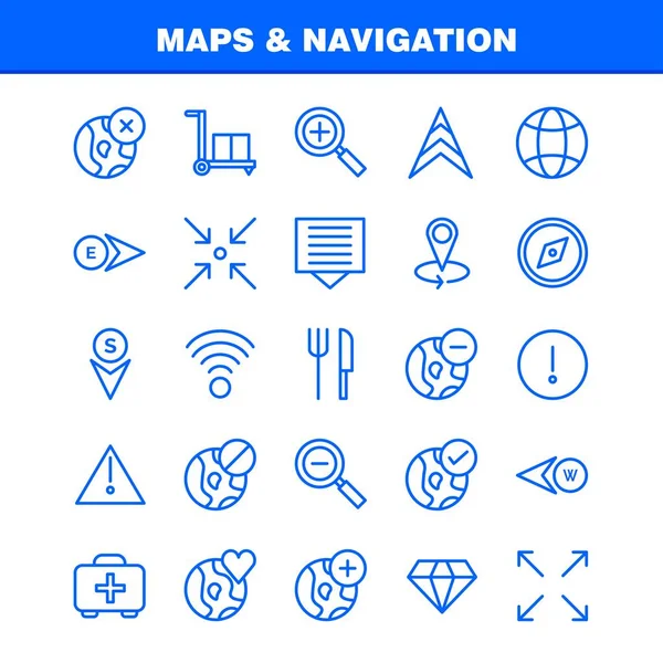 Haritalar Gezinti Satır Icon Pack Için Tasarımcılar Geliştiriciler Gıda Çatal — Stok Vektör