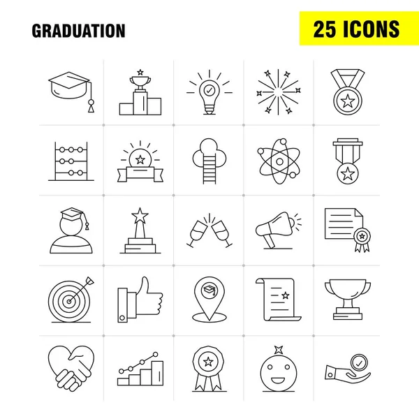 Afstuderen Lijn Icons Set Voor Infographics Mobiele Kit Print Design — Stockvector