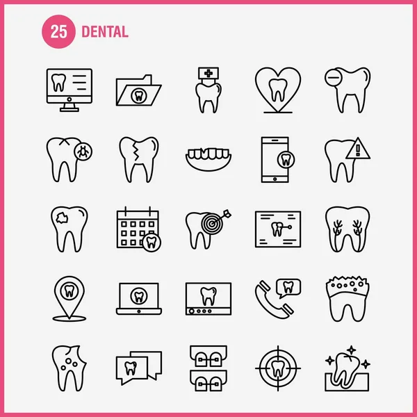 Icônes Ligne Dentaire Réglées Pour Infographie Kit Mobile Conception Impression — Image vectorielle