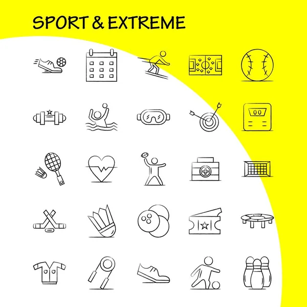 Sport And Extreme Hand Drawn Icons Set For Infographics, Mobile UX/UI Kit And Print Design. Include: Football, Ball, Net, Sport, Football, Game, Sport, Football, Icon Set - Vector