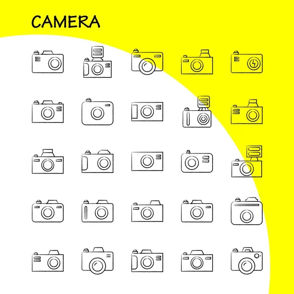 Icona Disegnata Mano Dalla Fotocamera Web Stampa Kit Mobile Come — Vettoriale Stock