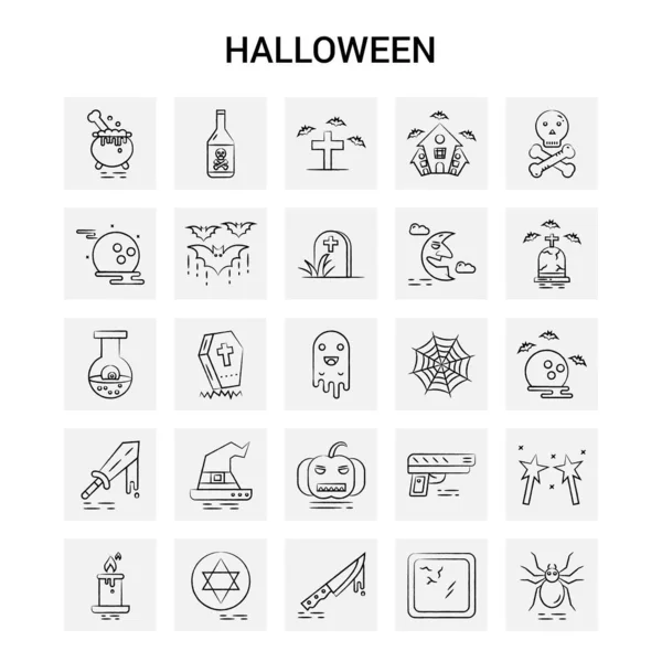 Handgezeichnetes Halloween Icon Set Grauer Hintergrund Vektor Doodle — Stockvektor