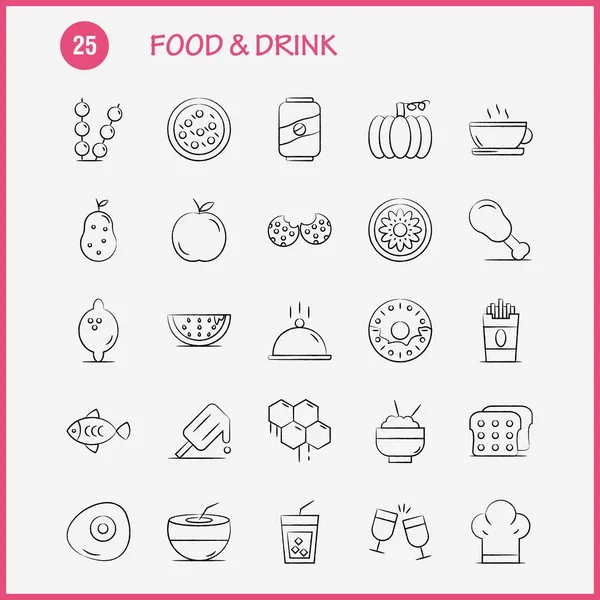 Set Icone Disegnate Mano Alimenti Bevande Infografiche Kit Mobile Design — Vettoriale Stock