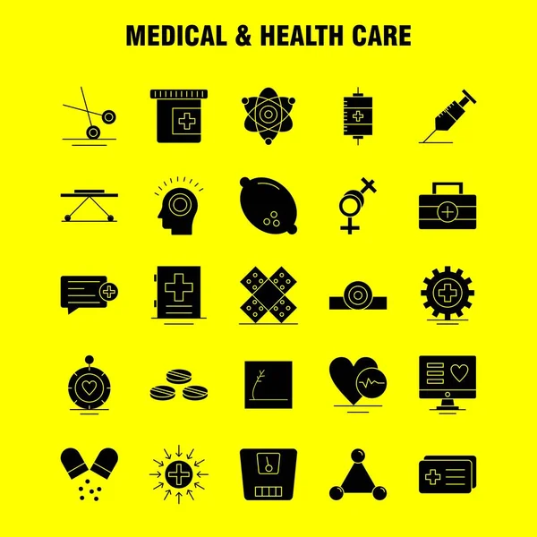 Icono Glifos Sólidos Médicos Salud Para Web Impresión Móvil Kit — Vector de stock