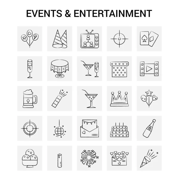 Handgezeichnete Ereignisse Und Unterhaltungssymbole Grauer Hintergrund Vektor Doodle — Stockvektor