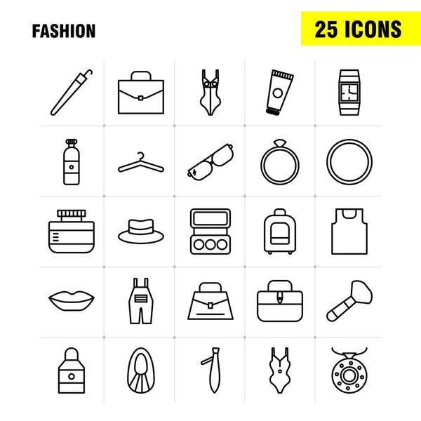 Fashion Line Icons Set For Infographics, Mobile UX/UI Kit And Print Design. Include: Jacket, Dress, Dressing, Cloths, T Shirt, Shirt, Dress, Collection Modern Infographic Logo and Pictogram. - Vector