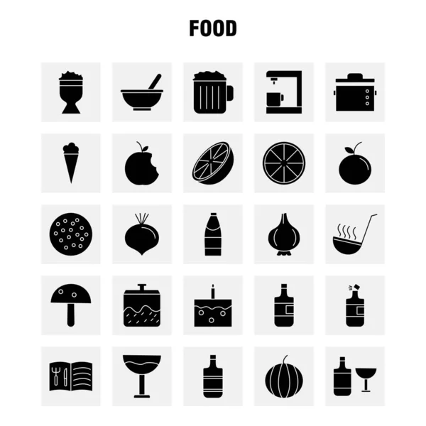 Ensemble Icônes Glyphe Solide Alimentaire Pour Infographie Kit Mobile Conception — Image vectorielle