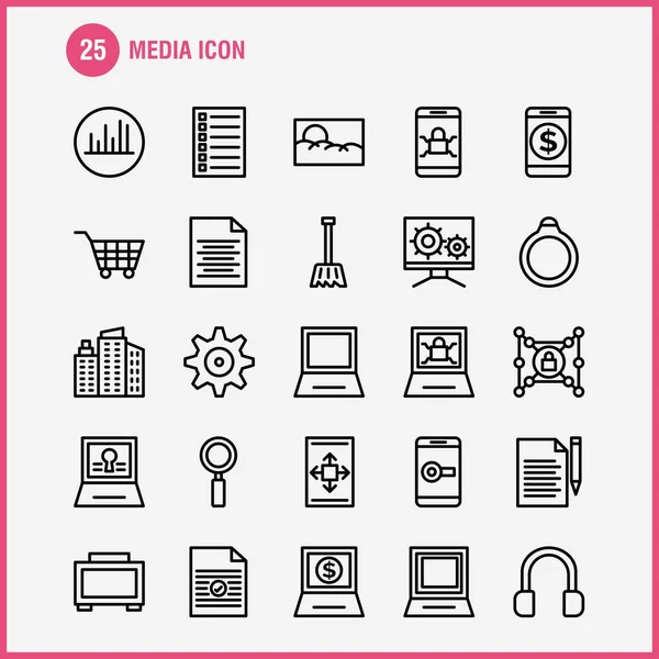 Media Pictogram Lijn Icons Set Voor Infographics Mobiele Kit Print — Stockvector