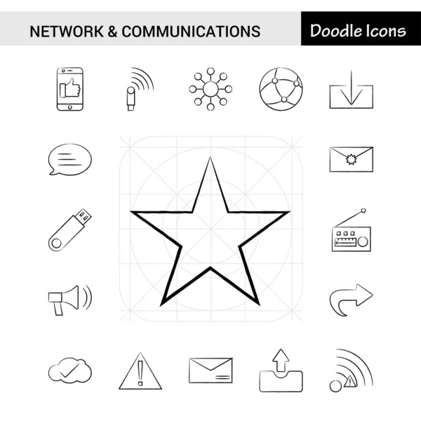 Sor Hálózati Kommunikációs Kézzel Rajzolt Icon Set — Stock Vector