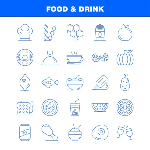 Los Iconos Línea Comida Bebida Fijaron Para Las Infografías Equipo — Vector de stock