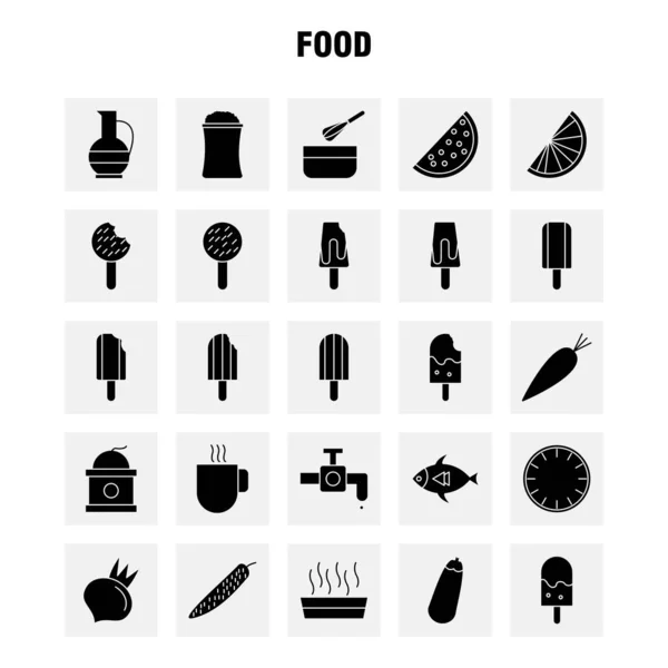 Food Solid Glyph Icons Set Infographics Mobile Kit Print Design — Stock Vector