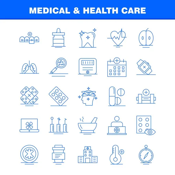 Icona Linea Medica Sanitaria Web Stampa Mobile Kit Come Esempio — Vettoriale Stock