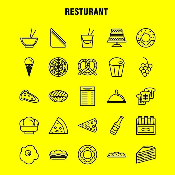 Restaurant Line Icons Set Infographics Mobile Kit Print Design Include — Stock Vector