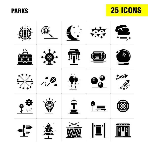 Parks Solide Glyphen Symbole Für Infografik Mobiles Kit Und Print — Stockvektor