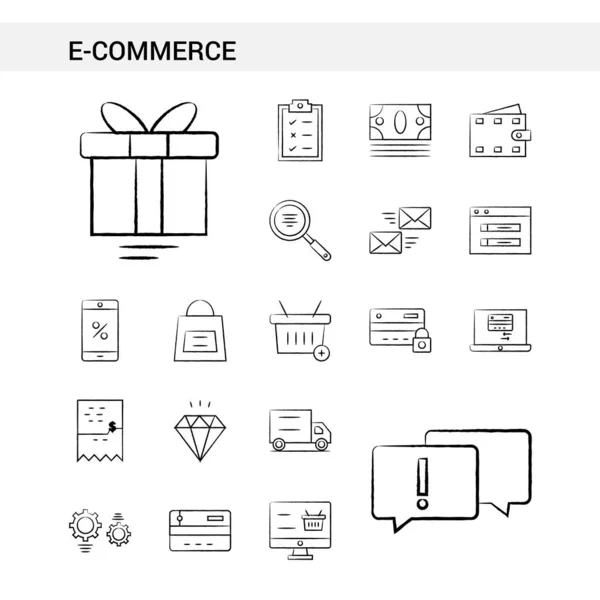 Commerce Handgezeichnete Icon Set Stil Isoliert Auf Weißem Hintergrund Vektor — Stockvektor
