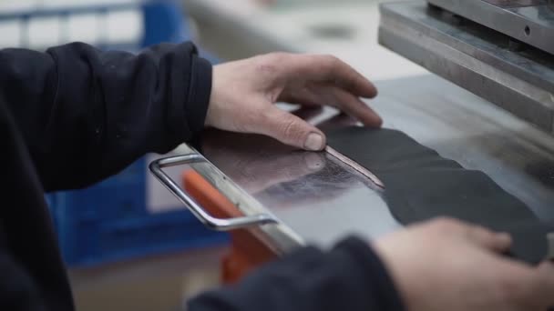 Mannelijk teeltmateriaal voor schoenen met machines — Stockvideo