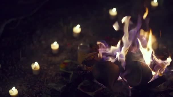 Puja oder Yajna Zeremonie in Indien und hinduistisches traditionelles heiliges Ritual — Stockvideo