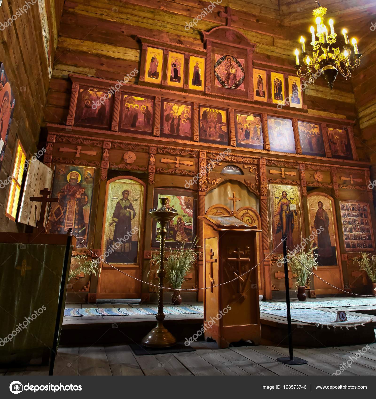 Interior Old Wooden Orthodox Church Russia Suzdal