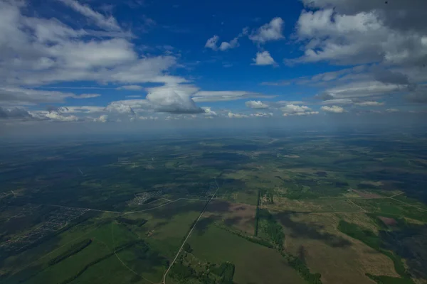 Paesaggio Verde Altezza Panorama Dall Alto Campi Verdi Nuvole Nel — Foto Stock