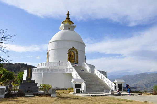 Pagodanepal Миру Покхара Миру Pagoda Буддійська Ступа — стокове фото