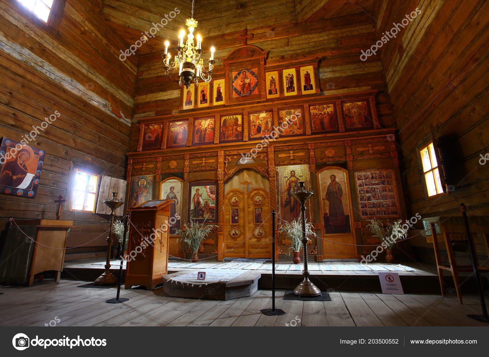 Interior Old Wooden Orthodox Church Russia Suzdal