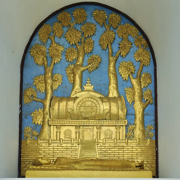 Bassorilievo Blu Oro Della Vita Del Buddha — Foto Stock