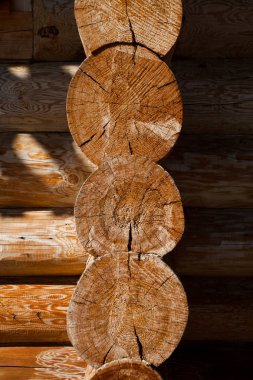 Günlük testere. Ahşap kaba geleneksel duvar günlükleri, odunsu doku